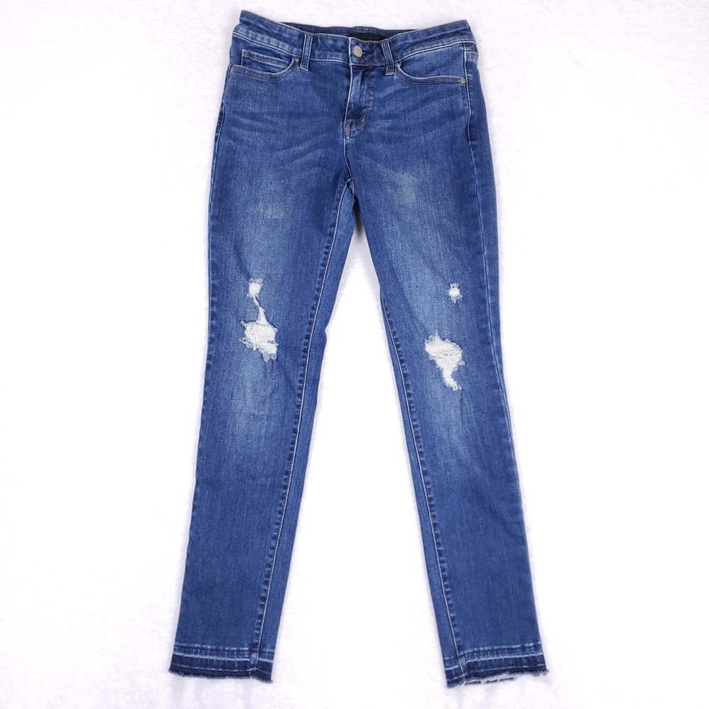 Uniqlo‎ Jeans Skinny Fit 27x28 Blue Distressed Raw Hem Y2K Revival Urban Casual